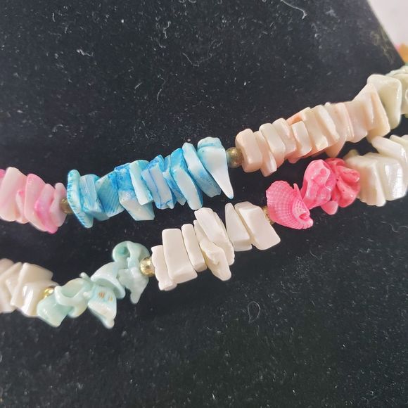 Lot of 2 Puka Shell Necklaces Beach Pastel Surfer Choker Pink Blue Green White - Picture 8 of 8